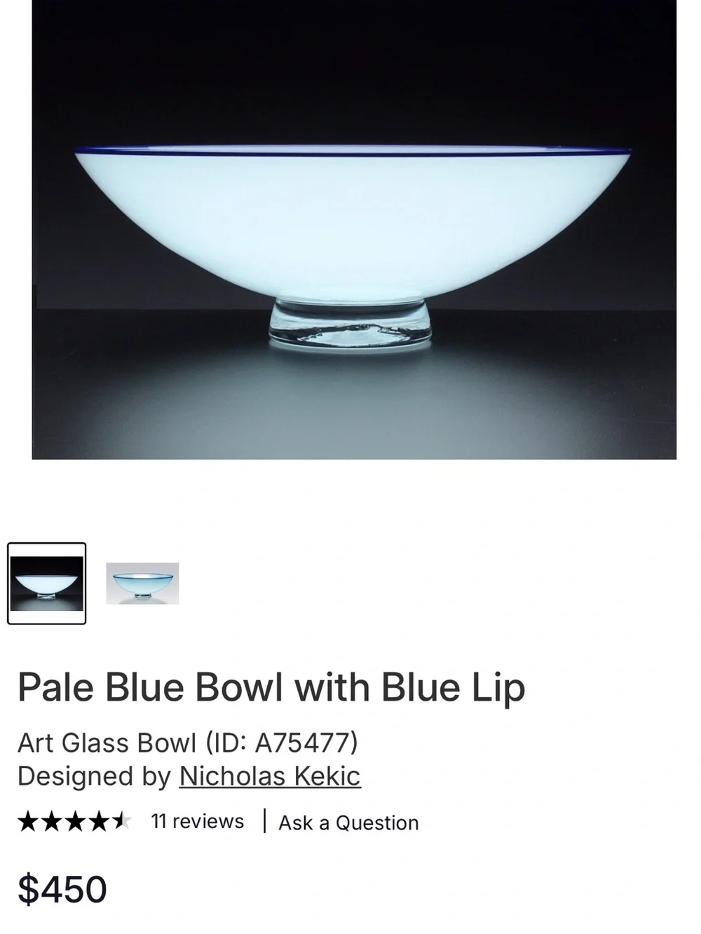 ❤️ Pale Blue Bowl with Blue Lip- Designed by Nicholas Kekic